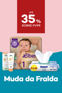 Produtos de Muda da Fralda com destaque promocional de at&eacute; 35% sobre pre&ccedil;o de Venda ao P&uacute;blico Recomendado